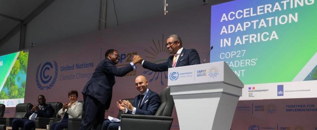 From left to right: African Development Bank Group President Akinwumi Adesina and British Foreign Secretary James Cleverly at COP27